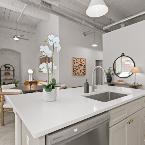 Gorgeous natural light in your living space kitchen with living room
